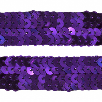 Тесьма с пайетками 12, шир. 20 мм/уп. 25+/-1 м, цвет фиолет - купить в Новом Уренгое. Цена: 778.19 руб.