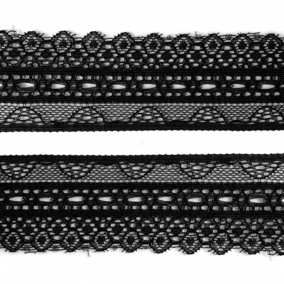 Кружево эластичное 22-21, шир.35 мм -цв.чёрное - купить в Новом Уренгое. Цена: 26.35 руб.