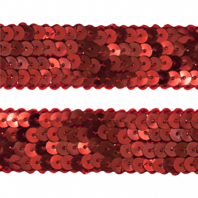Тесьма с пайетками 3, шир. 20 мм/уп. 25+/-1 м, цвет красный - купить в Новом Уренгое. Цена: 778.19 руб.