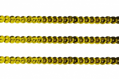 Пайетки "ОмТекс" на нитях, SILVER-BASE, 6 мм С / упак.73+/-1м, цв. А-1 - т.золото - купить в Новом Уренгое. Цена: 468.37 руб.