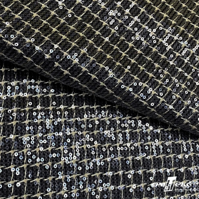 Ткань костюмная с пайетками, 100%полиэстр, 460+/-10 гр/м2, 150см #309 - цв. чёрный - купить в Новом Уренгое. Цена 1 203.93 руб.