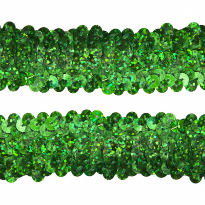Тесьма с пайетками D4, шир. 30 мм/уп. 25+/-1 м, цвет зелёный - купить в Новом Уренгое. Цена: 1 098.48 руб.