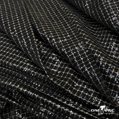 Ткань костюмная с пайетками, 100%полиэстр, 460+/-10 гр/м2, 150см #309 - цв. чёрный - купить в Новом Уренгое. Цена 1 203.93 руб.