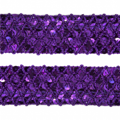 Тесьма с пайетками 12, шир. 35 мм/уп. 25+/-1 м, цвет фиолет - купить в Новом Уренгое. Цена: 1 308.30 руб.