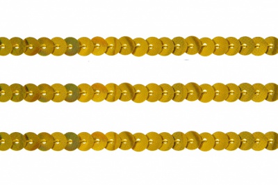 Пайетки "ОмТекс" на нитях, SILVER SHINING, 6 мм F / упак.91+/-1м, цв. 48 - золото - купить в Новом Уренгое. Цена: 356.19 руб.