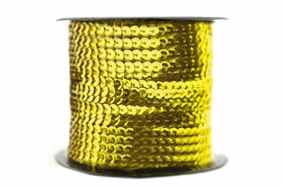 Пайетки "ОмТекс" на нитях, SILVER-BASE, 6 мм С / упак.73+/-1м, цв. А-1 - т.золото - купить в Новом Уренгое. Цена: 468.37 руб.