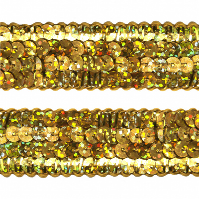 Тесьма с пайетками D16, шир. 20 мм/уп. 25+/-1 м, цвет золото - купить в Новом Уренгое. Цена: 786.13 руб.